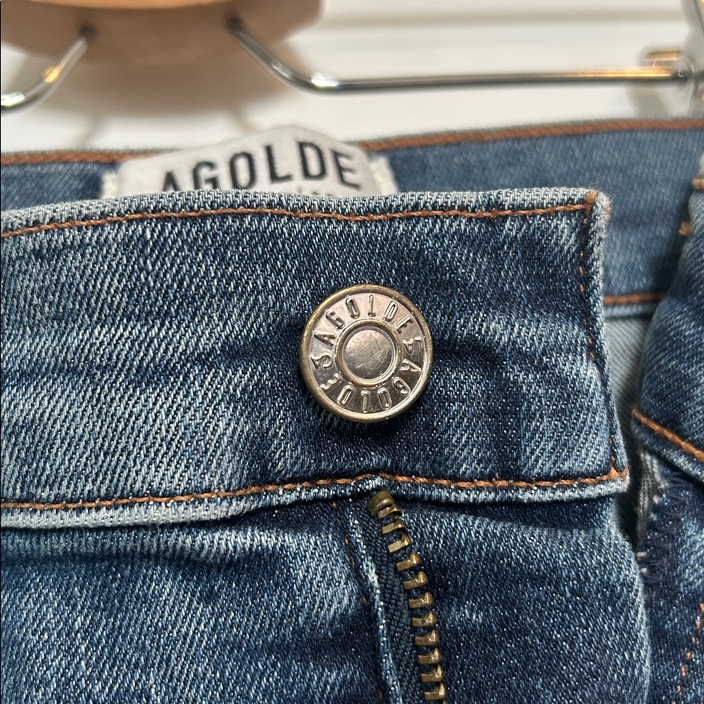 AGOLDE High Rise Ripped Dark Blue Jeans - Picture 4 of 8
